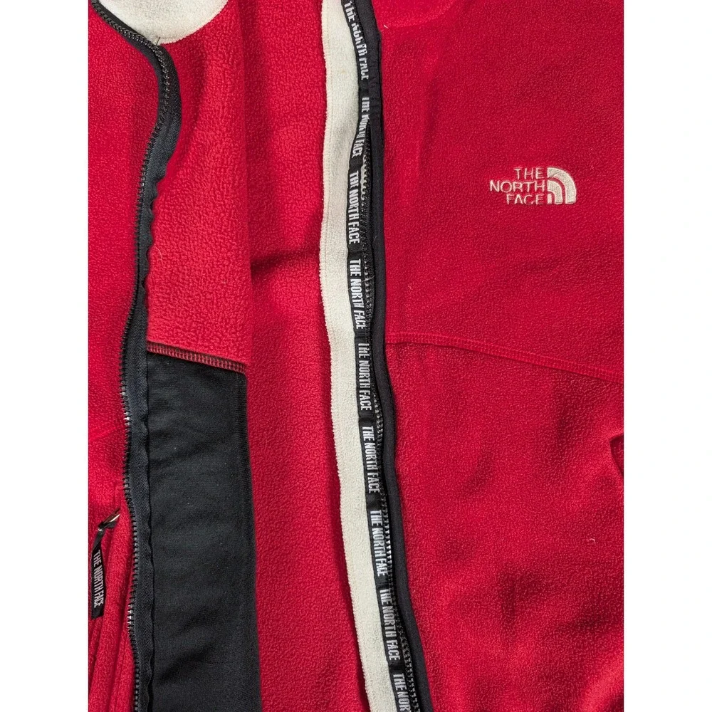 The North Face Mens Full Zip Fleece Vest Red Cream Made in USA Mock Neck M